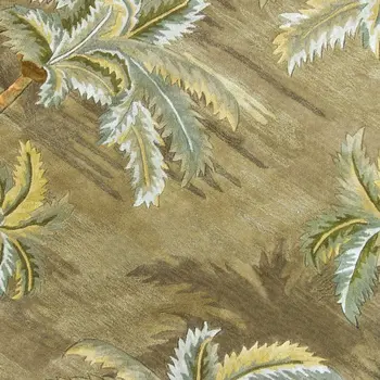 8' Moss Green And Yellow Wool Tropical Botanical Hand Tufted Round Rug
