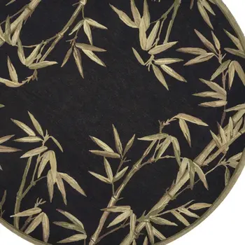 8' Black Hand Tufted Bordered Tropical Bamboo Round Indoor Area Rug
