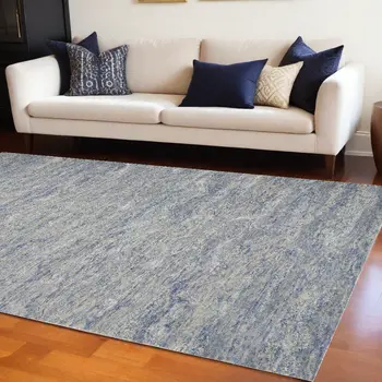 9' X 12' Ocean Blue Hand Tufted Abstract Indoor Area Rug