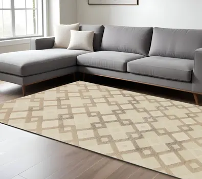 8' X 11' Ivory Wool Geometric Hand Tufted Area Rug