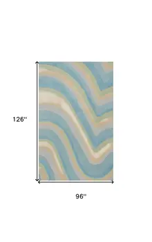 8' X 10' Ocean Blue and Tan Wool Hand Tufted Area Rug