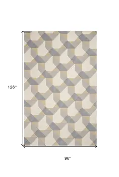 8' X 11' Gray And Ivory Wool Geometric Hand Tufted Area Rug