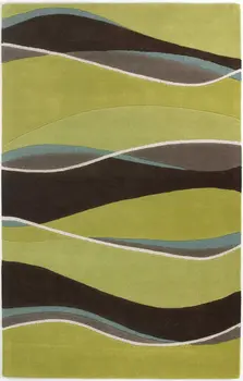 8' X 11' Lime Mocha Hand Tufted Abstract Waves Indoor Area Rug