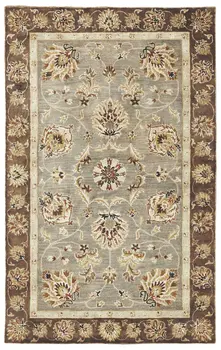 8' X 11' Gray And Brown New Zealand Lambs Wool Floral Hand Tufted Area Rug