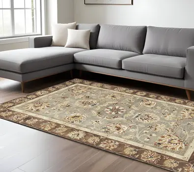 8' X 11' Gray And Brown New Zealand Lambs Wool Floral Hand Tufted Area Rug