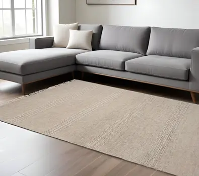 9' X 12' Natural Wool Hand Woven Area Rug