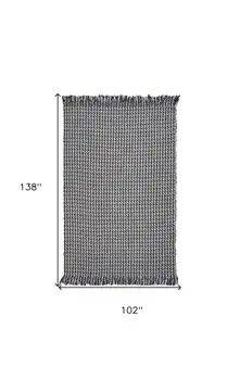 9' X 12' Gray And Light Gray Wool Houndstooth Hand Woven Area Rug With Fringe
