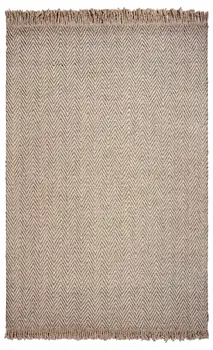 9' X 12' Beige And Gray Wool Hand Woven Area Rug With Fringe
