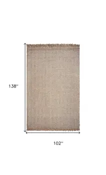 9' X 12' Beige And Gray Wool Hand Woven Area Rug With Fringe