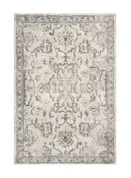 9' X 13' Ivory And Gray Floral Distressed Area Rug