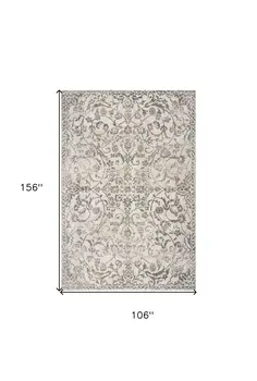 9' X 13' Ivory And Brown Floral Vines Distressed Area Rug