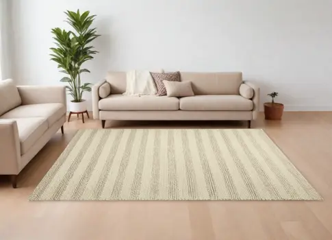 8' X 10' White Ivory Hand Woven Knobby Cornish Stripe Indoor Area Rug