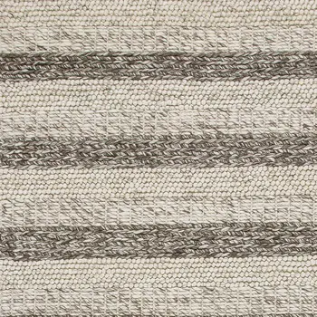 8' X 10' Gray And White New Zealand Lambs Wool Striped Hand Woven Area Rug