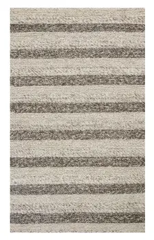 8' X 10' Gray And White New Zealand Lambs Wool Striped Hand Woven Area Rug