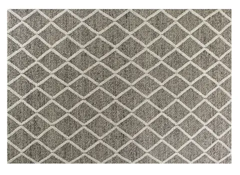 8' X 10' Dark Gray And Light Gray New Zealand Lambs Wool Diamond Hand Woven Area Rug