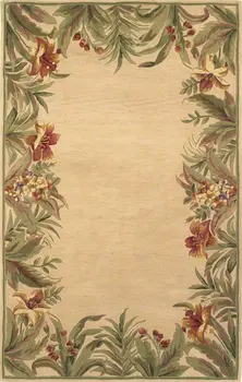 8' X 10' Ivory Hand Tufted Bordered Tropical Plants Indoor Area Rug