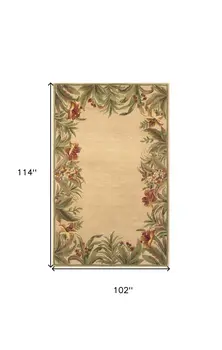 8' X 10' Ivory Hand Tufted Bordered Tropical Plants Indoor Area Rug