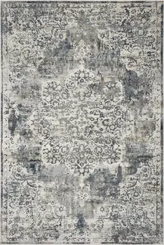 9' X 13' Ivory Machine Woven Distressed Diamond Floral Medallion Indoor Area Rug