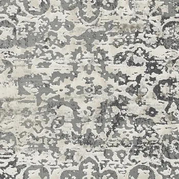 9' X 13' Ivory Machine Woven Distressed Diamond Floral Medallion Indoor Area Rug