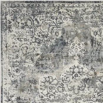 9' X 13' Ivory Machine Woven Distressed Diamond Floral Medallion Indoor Area Rug