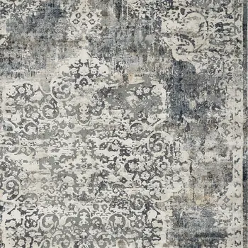9' X 13' Ivory Machine Woven Distressed Diamond Floral Medallion Indoor Area Rug
