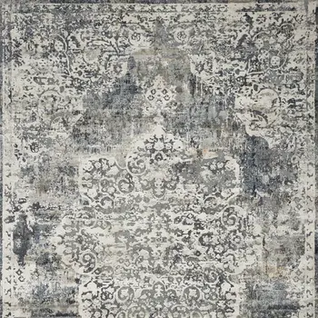 9' X 13' Ivory Machine Woven Distressed Diamond Floral Medallion Indoor Area Rug