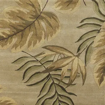 8' X 11' Sand Beige Hand Tufted Tropical Leaves Indoor Area Rug