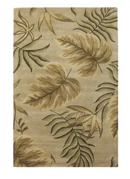 8' X 11' Sand And Beige Wool Botanical Leaves Hand Tufted Area Rug
