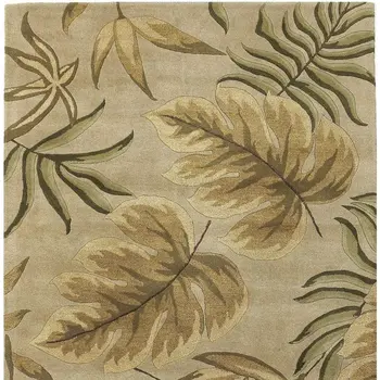 8' X 11' Sand And Beige Wool Botanical Leaves Hand Tufted Area Rug