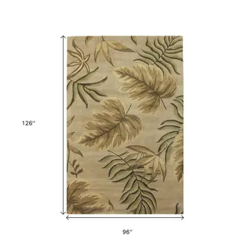 8' X 11' Sand And Beige Wool Botanical Leaves Hand Tufted Area Rug