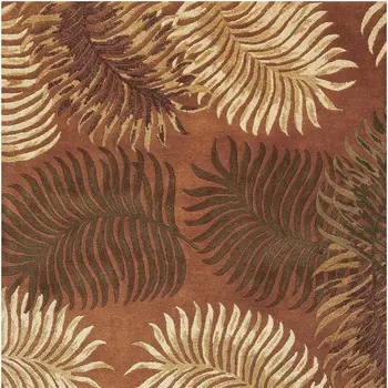 8' X 10' Rust Orange And Green Wool Botanical Leaves Hand Tufted Area Rug
