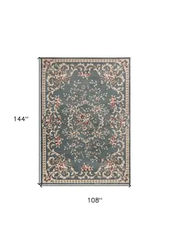 9' X 12' Slate Blue and Ivory Floral Area Rug