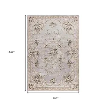 9' X 12' Light Gray And Taupe Floral Area Rug