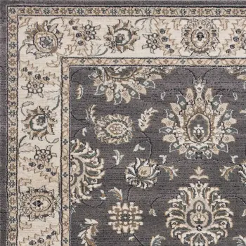 9' X 12' Grey Ivory Bordered Floral Indoor Area Rug