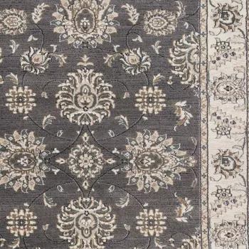9' X 12' Grey Ivory Bordered Floral Indoor Area Rug