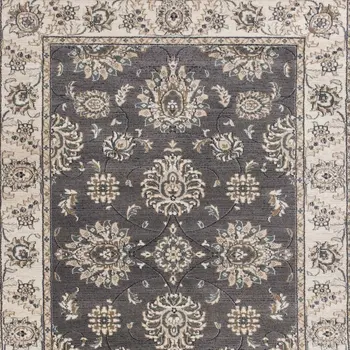 9' X 12' Grey Ivory Bordered Floral Indoor Area Rug