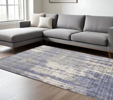 7' X 10'  Viscose Grey Or  Blue Area Rug