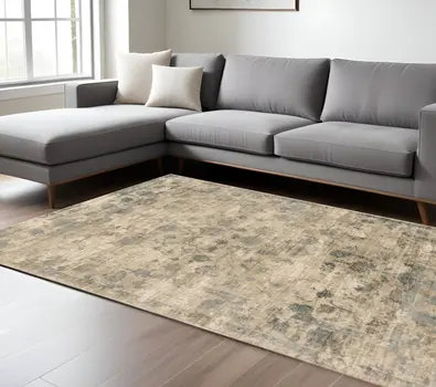 8' X 10' Sand And Blue Floral Hand Loomed Area Rug