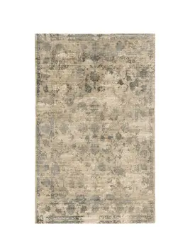 8' X 10' Sand And Blue Floral Hand Loomed Area Rug