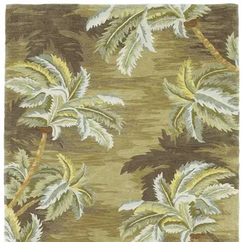 8' X 11'  Wool  Moss Green Palm Trees Area Rug