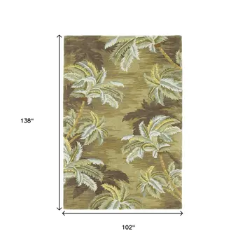 8' X 11'  Wool  Moss Green Palm Trees Area Rug