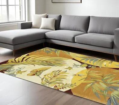 8' X 11' Wool Beige With Greenery Area Rug