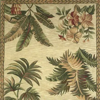 8' X 11'  Wool Ivory With Laurel Border Palm Tree Area Rug