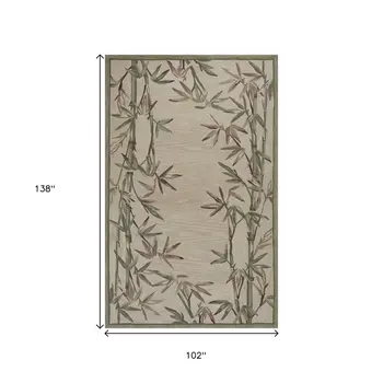 9' X 12' Ivory And Green Wool Tropical Botanical Hand Tufted Area Rug