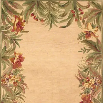 8' X 11'  Wool Ivory Tropical Greenery Area Rug