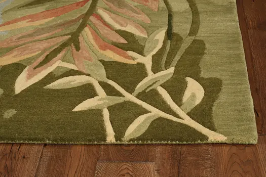 9' X 12' Blue And Green Wool Tropical Botanical Hand Tufted Area Rug