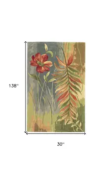 9' X 12' Blue And Green Wool Tropical Botanical Hand Tufted Area Rug