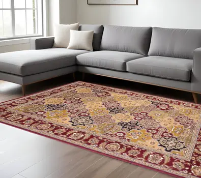 10' X 13' Red Beige And Black Quatrefoil Area Rug