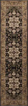 10' X 13' Black Beige Machine Woven Floral Medallion Indoor Area Rug