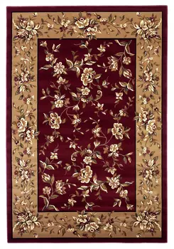 10' X 13' Red Beige Machine Woven Floral Traditional Indoor Area Rug